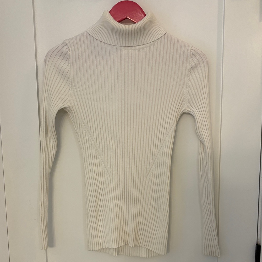 Cream Ribbed Turtleneck Sweater